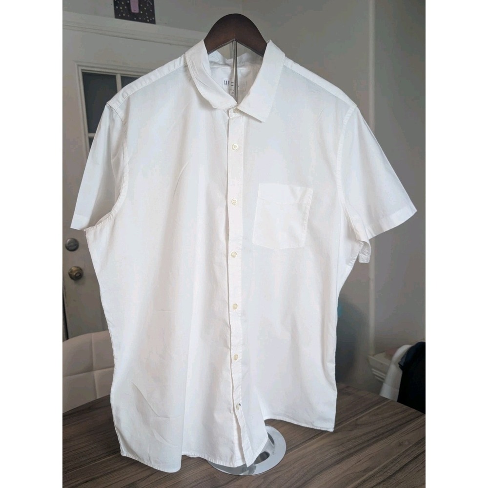 GAP Slim Fit Stretch Poplin Shirt Mens XL White Short Sleeve Button Front Casual